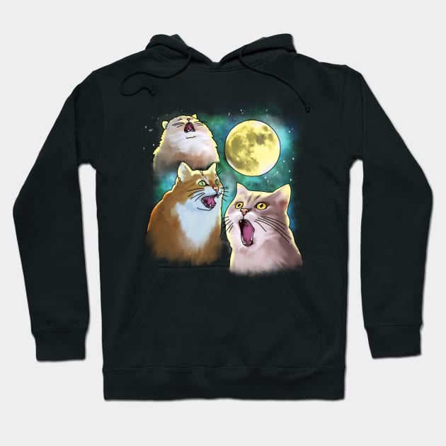 Three Cat Moon 3 Wolf Moon Funny Parody Hoodie by okpinsArtDesign